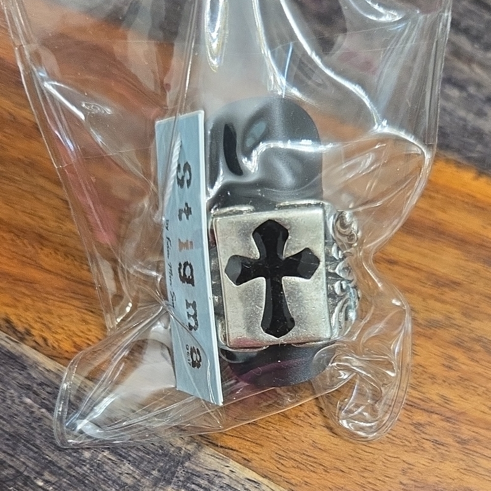 Stigma Silver and Black Cross Ring